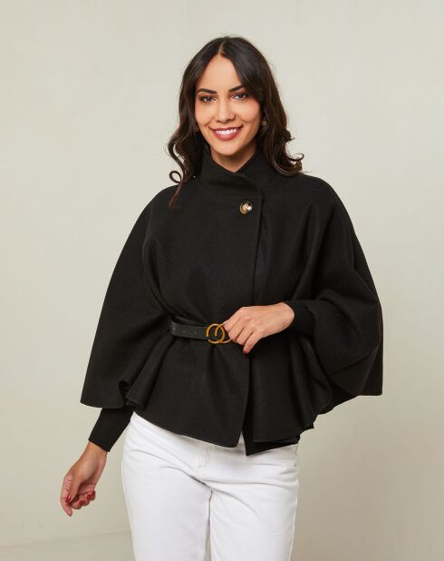 Schwarzer kurzer Cape-Mantel Clara