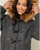 Manteau Kim capuche Fausse Fourrure anthracite