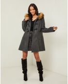 Manteau Kim capuche Fausse Fourrure anthracite