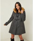 Manteau Kim capuche Fausse Fourrure anthracite