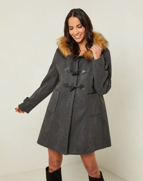 Manteau Kim capuche Fausse Fourrure anthracite