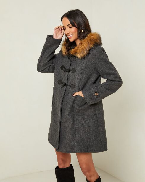 Manteau Kim capuche Fausse Fourrure anthracite