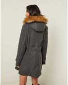 Manteau Kim capuche Fausse Fourrure anthracite