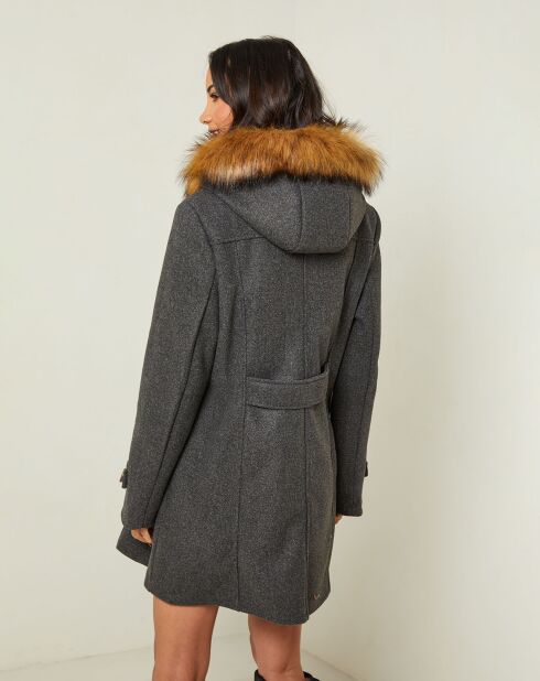 Manteau Kim capuche Fausse Fourrure anthracite