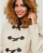 Manteau Kim capuche Fausse Fourrure écru