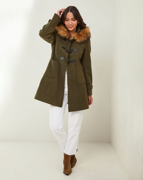 Manteau Thea capuche Fausse Fourrure kaki