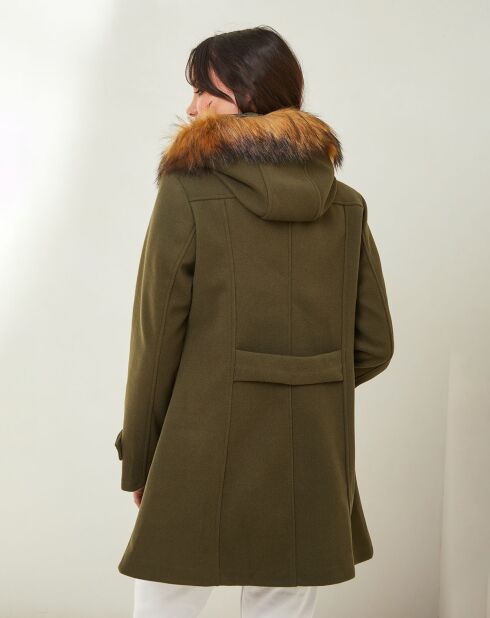 Thea kaki jas met capuchon van imitatiebont