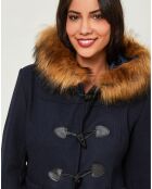 Manteau Kim capuche Fausse Fourrure marine