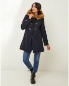 Manteau Kim capuche Fausse Fourrure marine