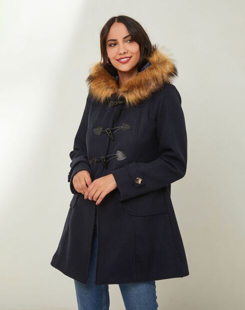 Manteau Kim capuche Fausse Fourrure marine