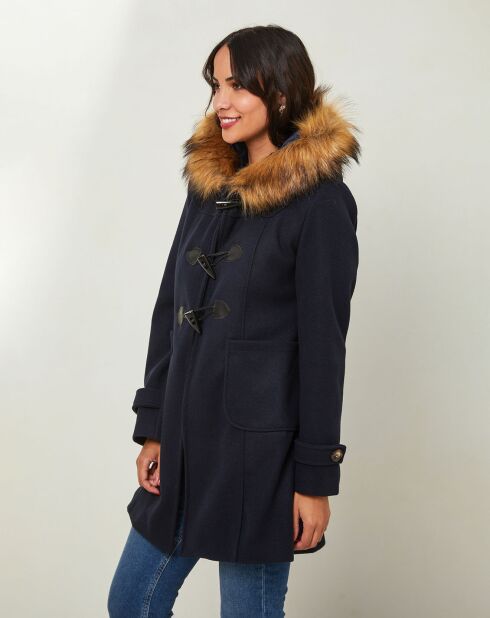 Manteau Kim capuche Fausse Fourrure marine