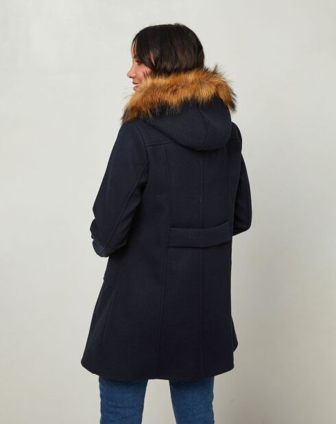 Manteau Kim capuche Fausse Fourrure marine