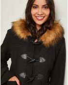 Manteau Kim capuche Fausse Fourrure noir