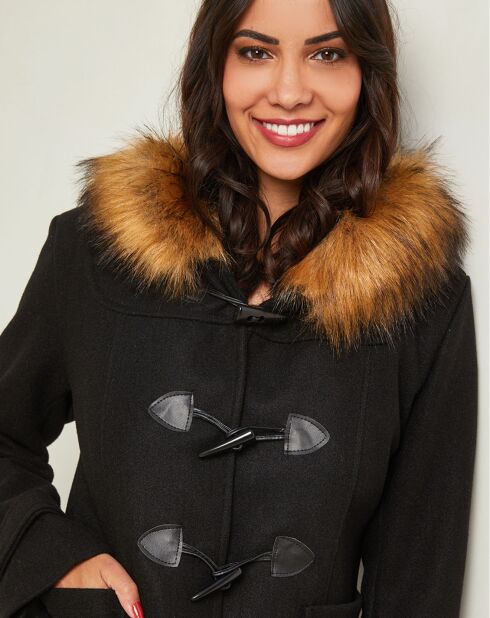 Manteau Kim capuche Fausse Fourrure noir