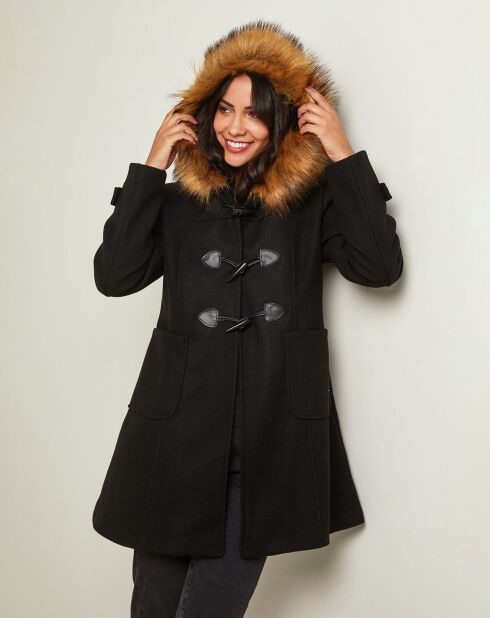 Manteau Kim capuche Fausse Fourrure noir