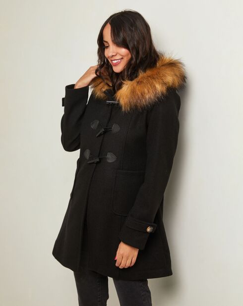 Manteau Kim capuche Fausse Fourrure noir