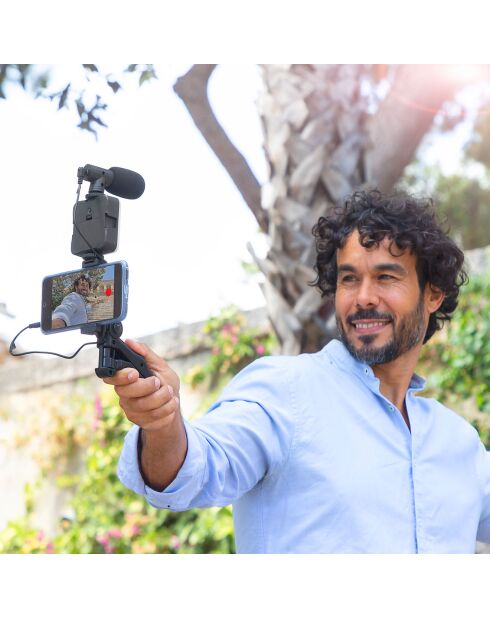 Kit vlogging avec lumière, micro et télécommande Plodni noir - 19x28x19 cm