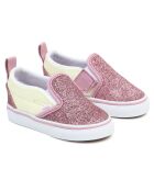 Slipper mit V-Ausschnitt aus Leder und Textil in Rosa/Gelb