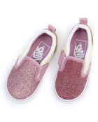 Slipper mit V-Ausschnitt aus Leder und Textil in Rosa/Gelb