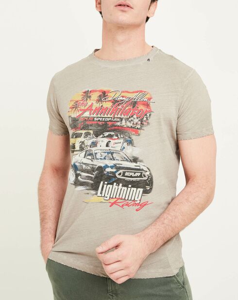 T-Shirt Print Racing beige