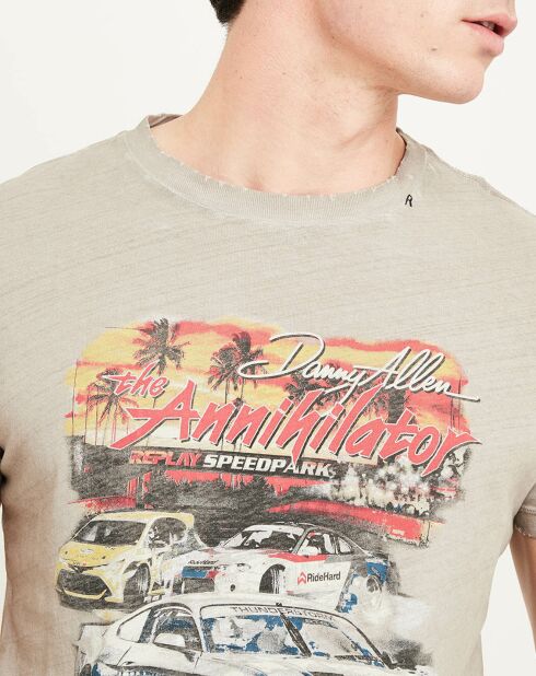 T-Shirt Print Racing beige