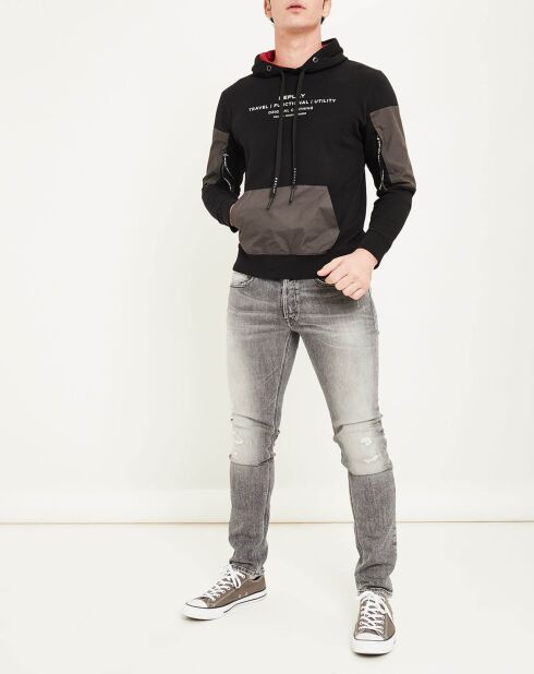 Sweat bi-matière Utility noir/gris