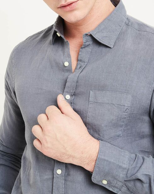 Chemise ajustée en Lin bleu gris