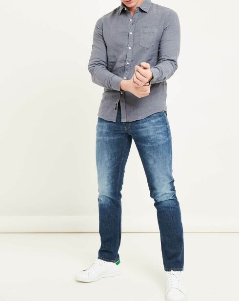 Camisa entallada azul gris de lino