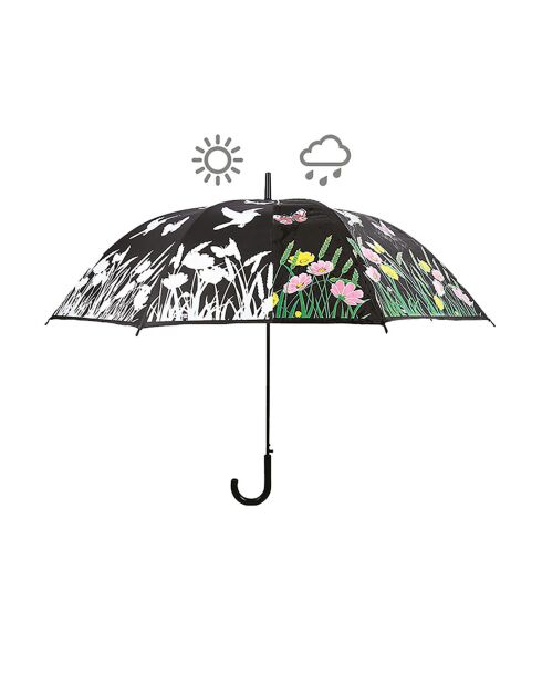 Parapluie droit avec ouverture automatique - Aspect changeant au contact de l'eau de pluie - Motifs oiseaux multicolore