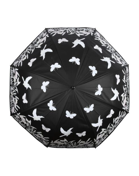 Parapluie droit avec ouverture automatique - Aspect changeant au contact de l'eau de pluie - Motifs oiseaux multicolore