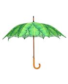 Parapluie droit avec système d'ouverture automatique et manche en bois - Motifs feuilles de banane vert