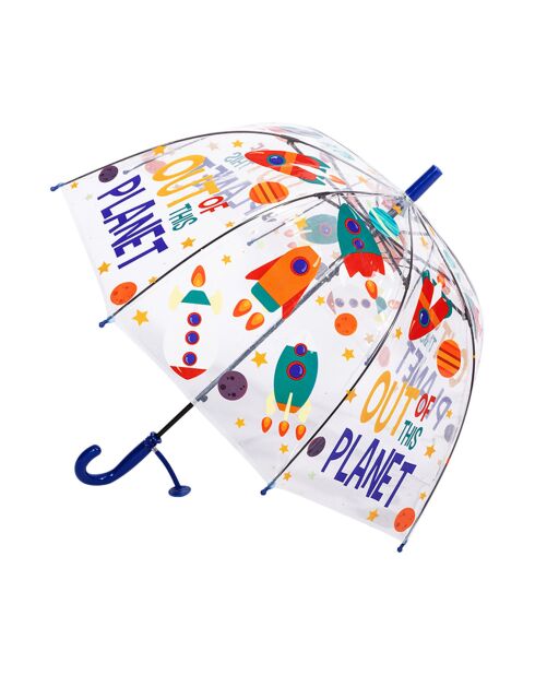 Parapluie enfant cloche transparent - Poignée - Imprimé Fusée transparent