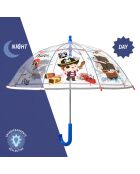 Parapluie cloche enfant avec bordure phosphorescente - Bordure réflechissante pour être visible la nuit - Imprimé pirate transparent