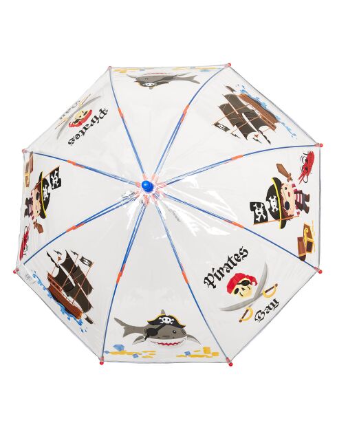 Parapluie cloche enfant avec bordure phosphorescente - Bordure réflechissante pour être visible la nuit - Imprimé pirate transparent