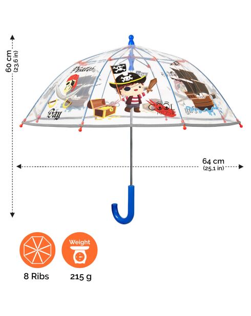 Parapluie cloche enfant bordure réfléchissante pirate transparent