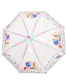 Parapluie cloche enfant avec bordure phosphorescente - Bordure réflechissante pour être visible la nuit - Imprimé girl power transparent