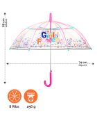 Parapluie cloche enfant avec bordure phosphorescente - Bordure réflechissante pour être visible la nuit - Imprimé girl power transparent