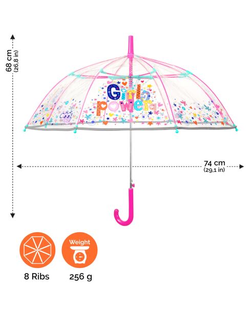 Parapluie cloche enfant bordure réfléchissante girl power transparent