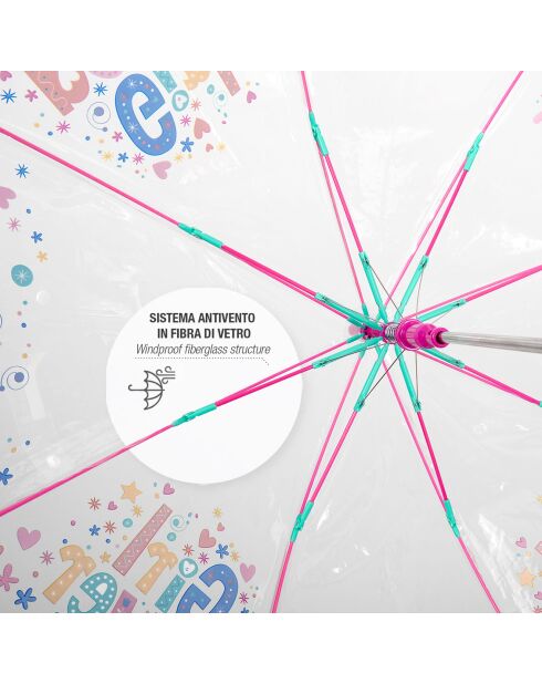 Parapluie cloche enfant bordure réfléchissante girl power transparent