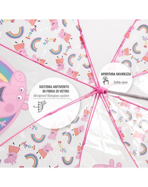 Parapluie enfant ouverture manuelle imprimé peppa pig transparent/rose