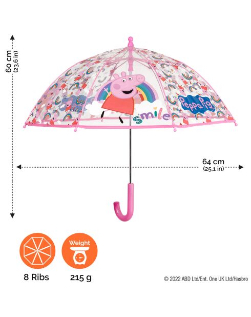 Parapluie enfant ouverture manuelle imprimé peppa pig transparent/rose