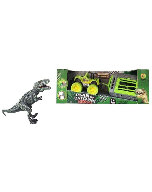 Véhicule tout terrain métal friction avec remorque-cage & Dinosaure - 3 ans+