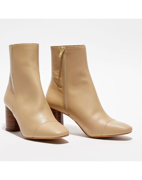 Bottines en Cuir Lena café au lait - Talon 8 cm