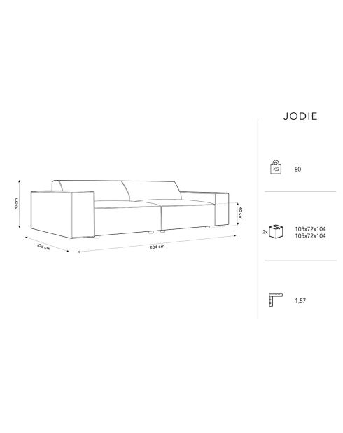 Canapé Jodie 3 Places beige clair - 204x102x70 cm