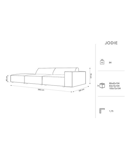 Canapé Gauche Jodie 3 Places gris clair - 262x102x70 cm