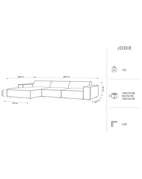 Canapé D'Angle Gauche Jodie 4 Places gris clair - 284x166x70 cm