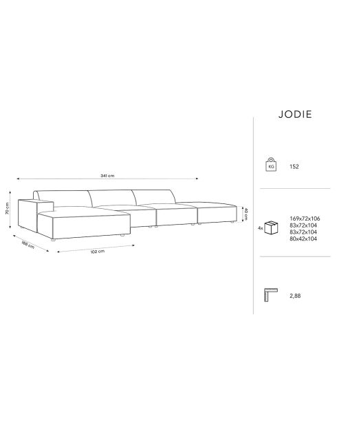 Canapé D'Angle Gauche Jodie 5 Places beige clair - 341x166x70 cm