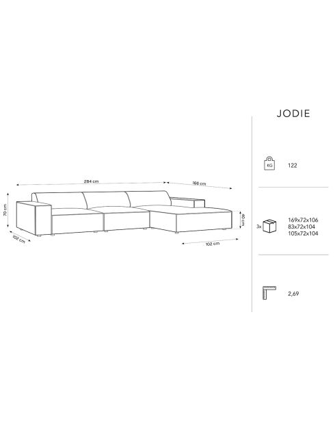 Canapé D'Angle Droit Jodie 4 Places gris clair - 284x166x70 cm