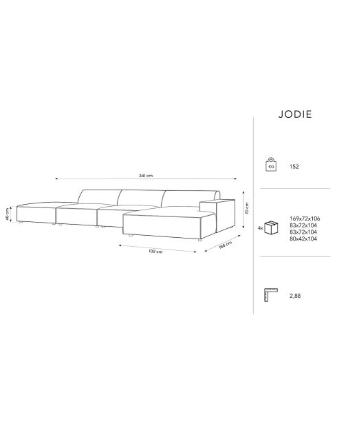 Canapé D'Angle Droit Jodie 5 Places gris clair - 341x166x70 cm