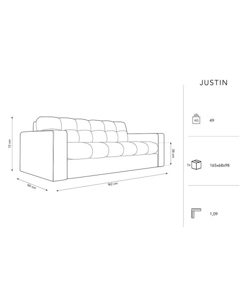 Canapé Velours Justin 2 Places bleu roi - 162x90x72 cm